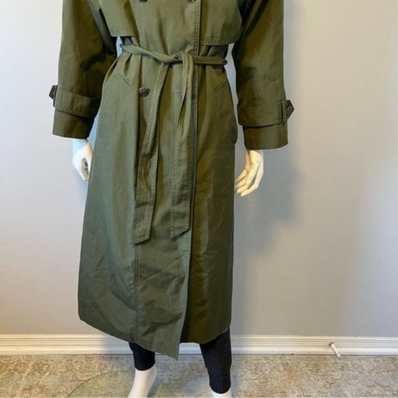 Vintage double breasted Army Green cotton blend long trench coat for spring. - Picture 5 of 12
